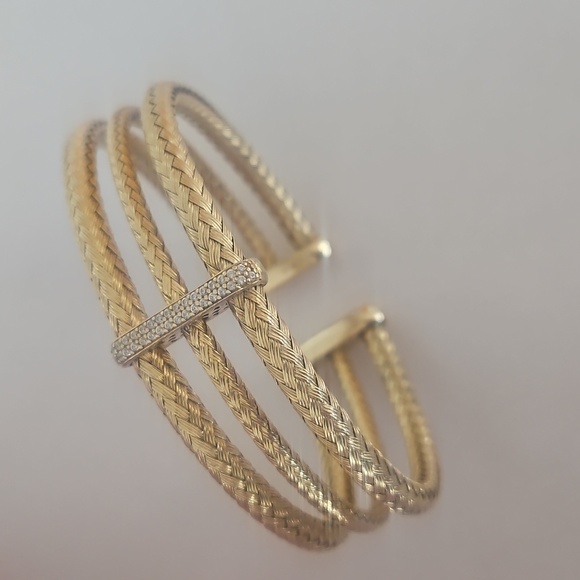 Elegant Designer Italian 14k Sterling Diamond Tripple Braided Cable Bracelet